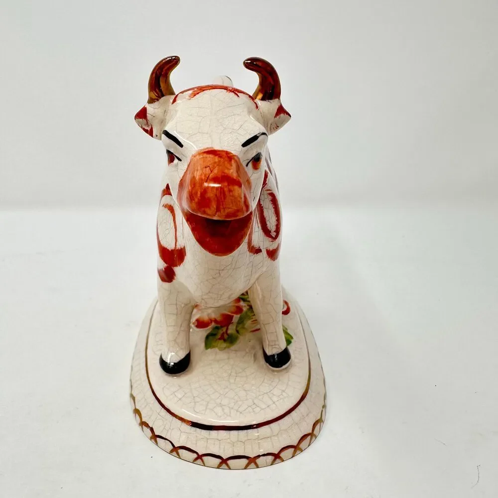 Vintage William Kent Staffordshire Ware Cow Creamer with Lid — Made in England